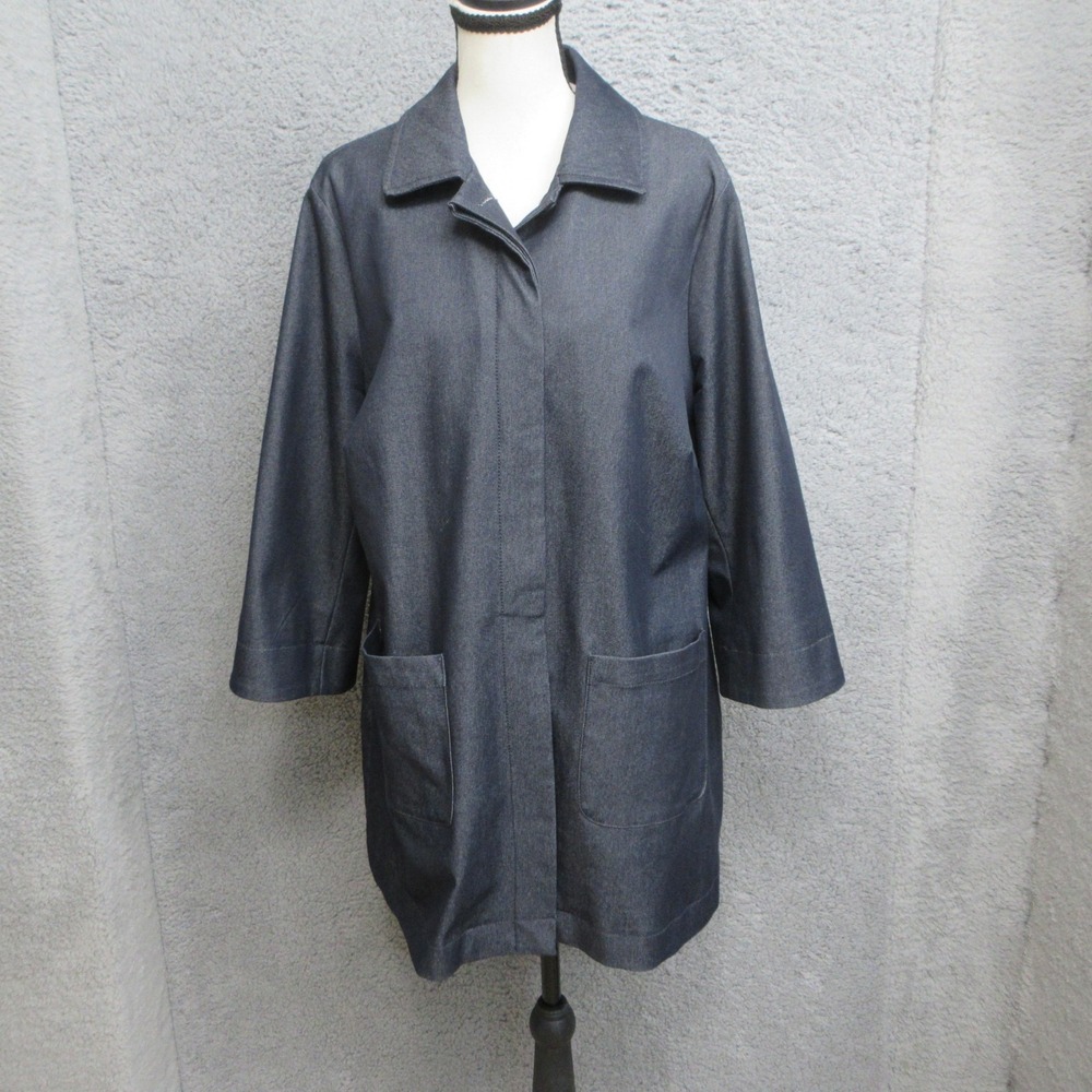 Chicos Scenic Lined Coat Womens 14 Blue Denim Look Twill Lagenlook Quiet Luxury